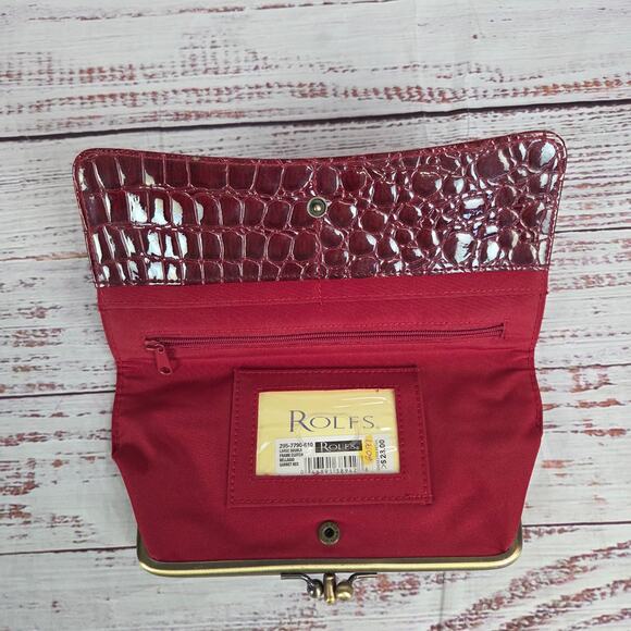Vtg Rolfs Bellagio Garnet Red Clutch Deadstock Large Quilted Faux Leather Wallet - Picture 4 of 7